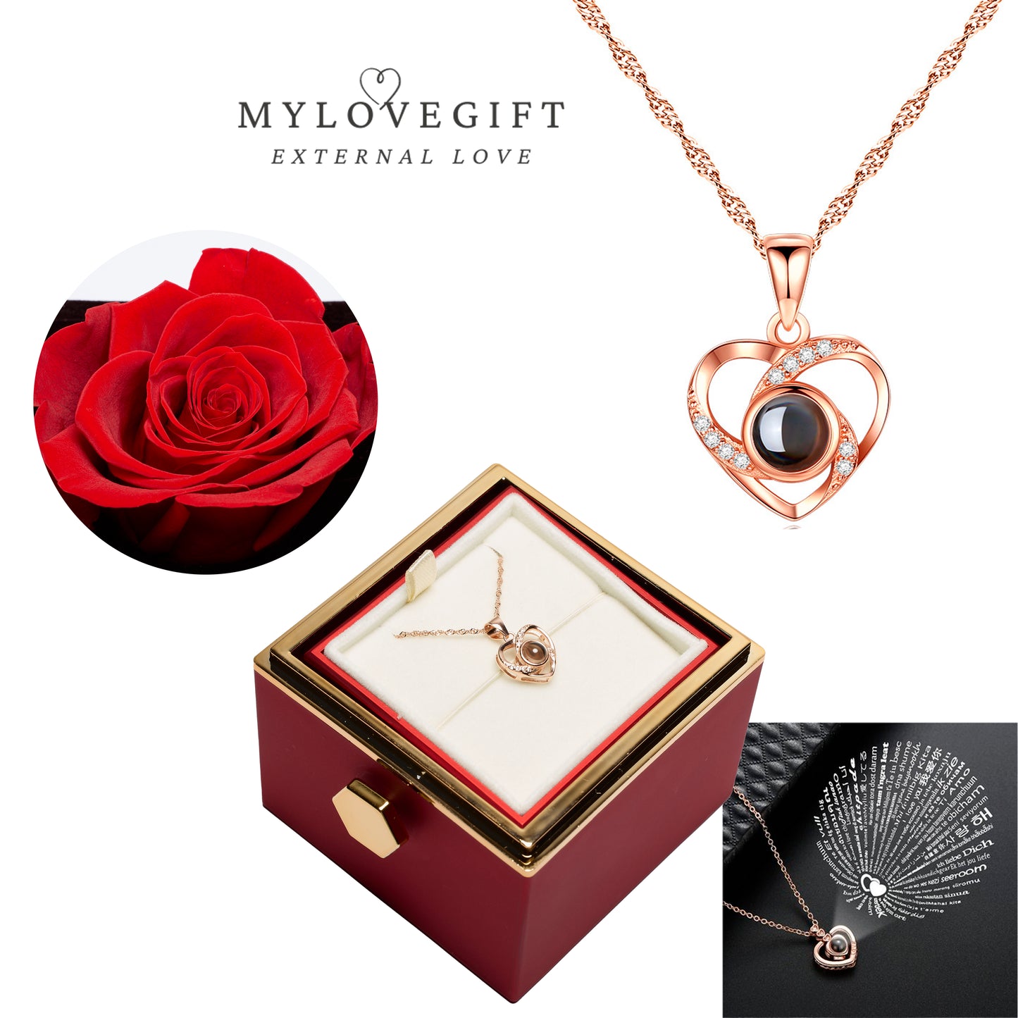 Eternal Rose Box - Engraved Necklace